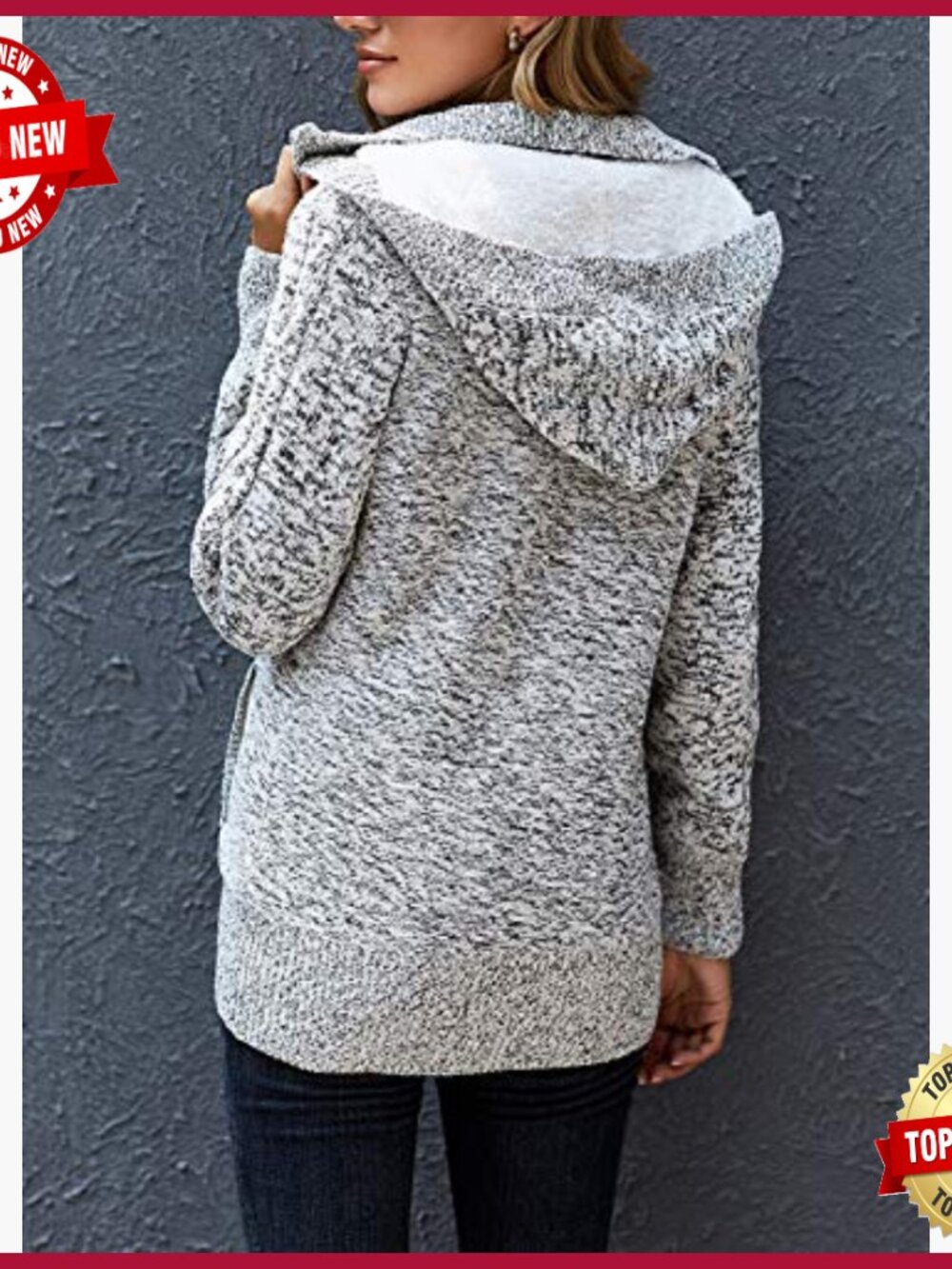 Women's Hooded Cardigan Sweater Fleece Lined Winter Coat Long Sleeve Zip Button - Picture 4 of 7